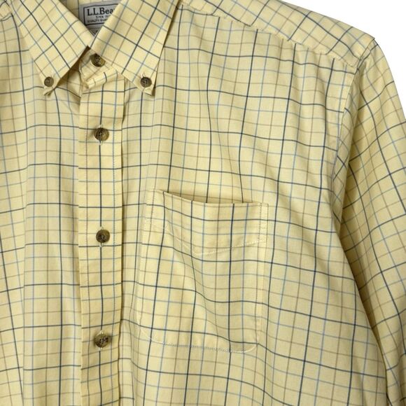 LL Bean Mens Size Large Traditional Fot Yellow Blue Plaid Button Down Shirt - Picture 4 of 10